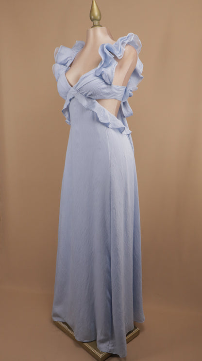 Vestido largo con escote en espalda y cintura