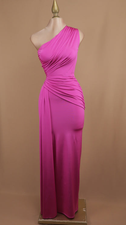 Vestido largo asimétrico de licra con estola