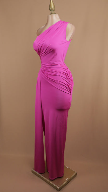 Vestido largo asimétrico de licra con estola