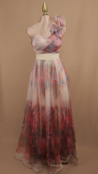 Veestido largo estampado con escarola