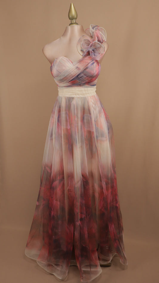 Veestido largo estampado con escarola