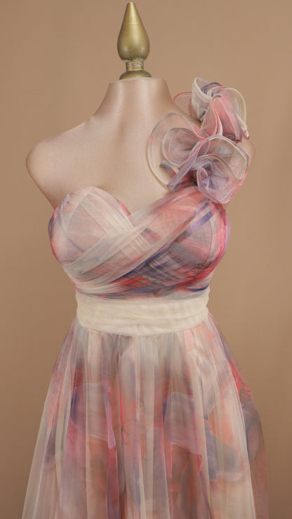 Veestido largo estampado con escarola