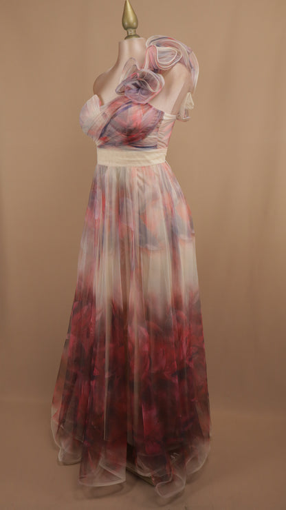 Veestido largo estampado con escarola