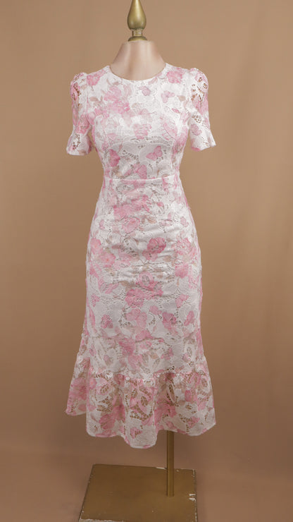 Vestido midi estampado de encaje