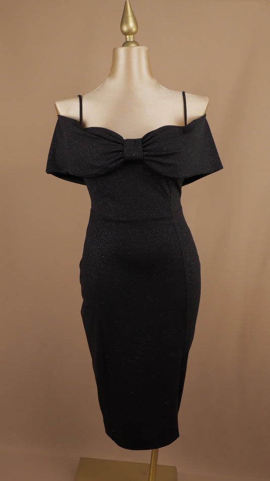 Vestido midi plus con destellos y al hombro