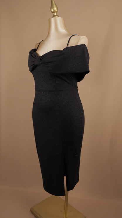 Vestido midi plus con destellos y al hombro