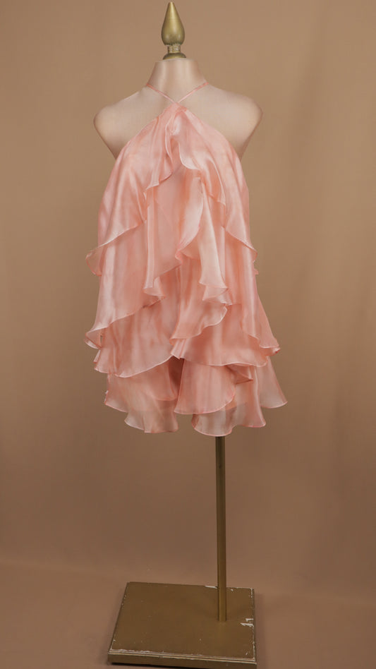 Vestido midi cuello halter con escarolas