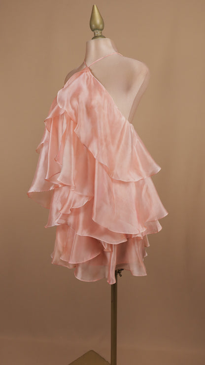 Vestido midi cuello halter con escarolas