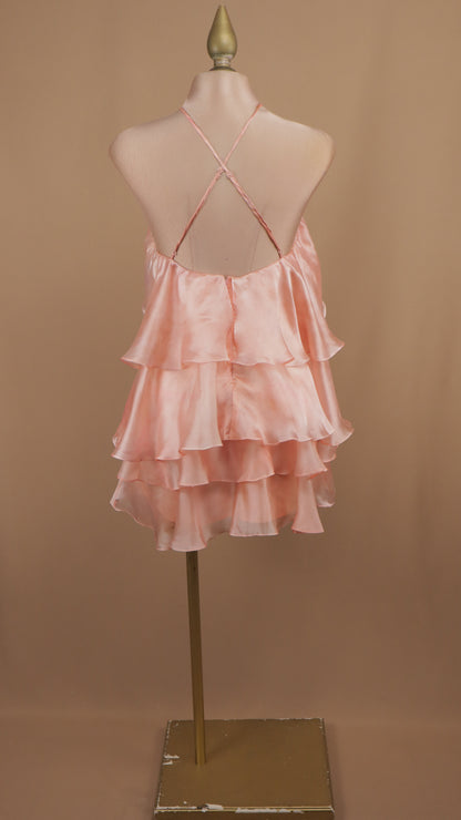 Vestido midi cuello halter con escarolas