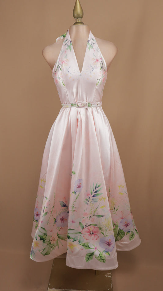 Vestido midi halter estampado