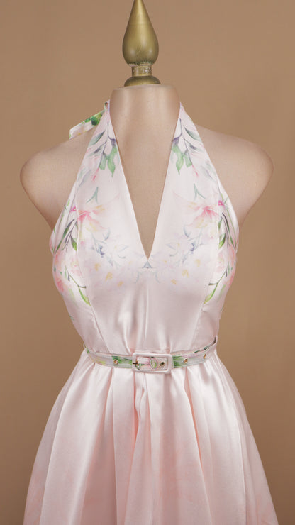 Vestido midi halter estampado