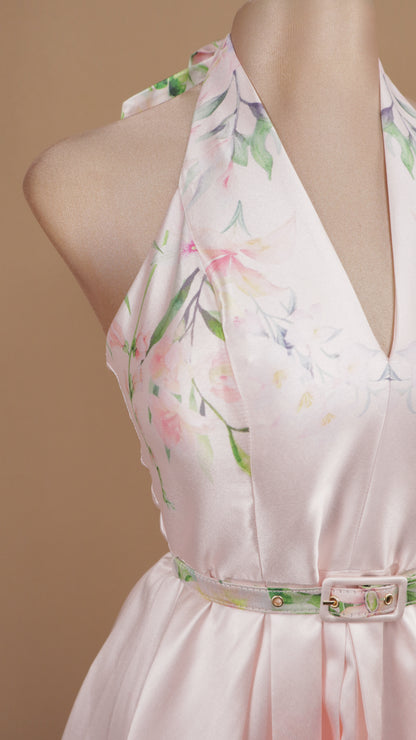 Vestido midi halter estampado