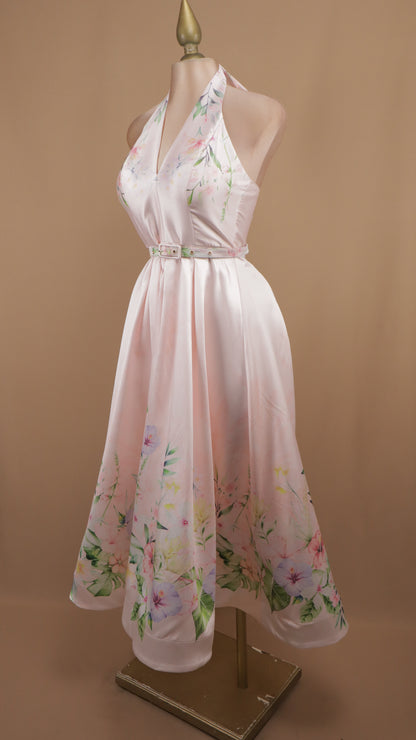 Vestido midi halter estampado