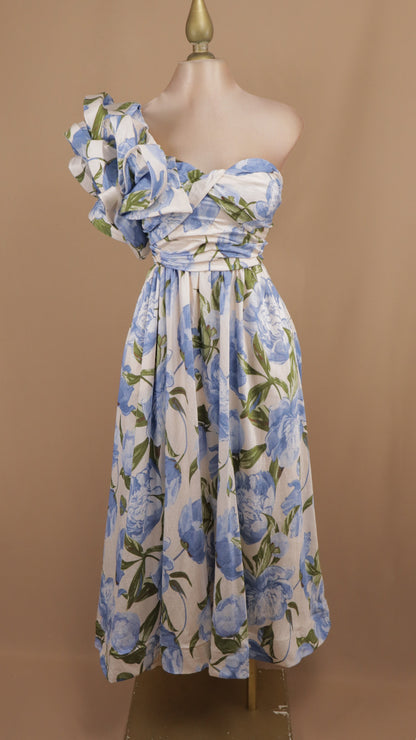 Vestido midi asimétrico estampado con escarola