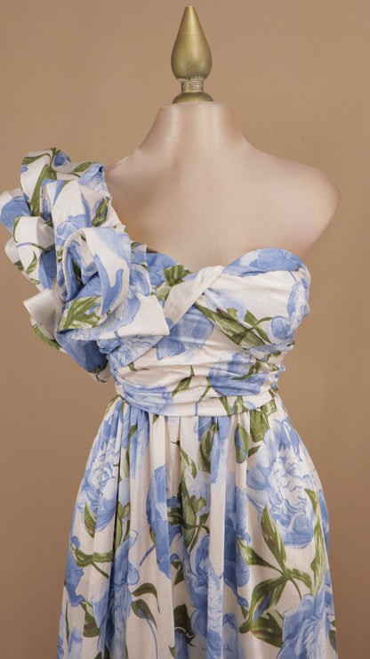 Vestido midi asimétrico estampado con escarola