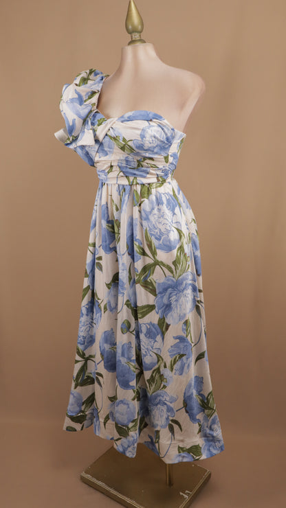 Vestido midi asimétrico estampado con escarola