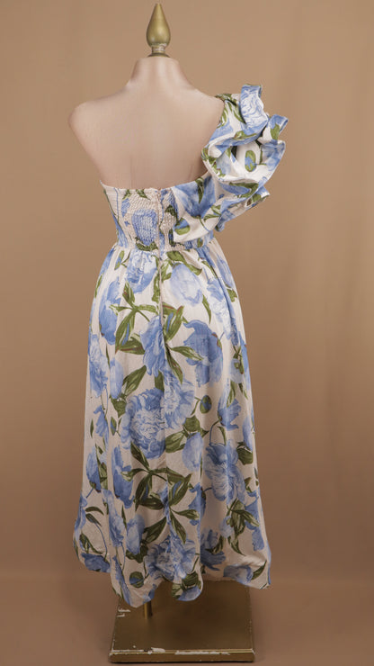 Vestido midi asimétrico estampado con escarola