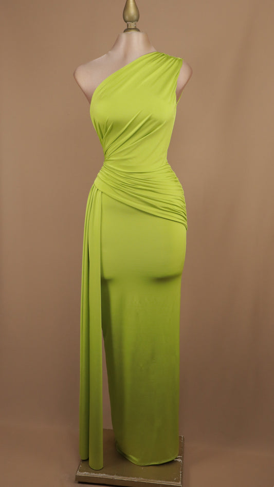 Vestido largo asimétrico de licra con estola