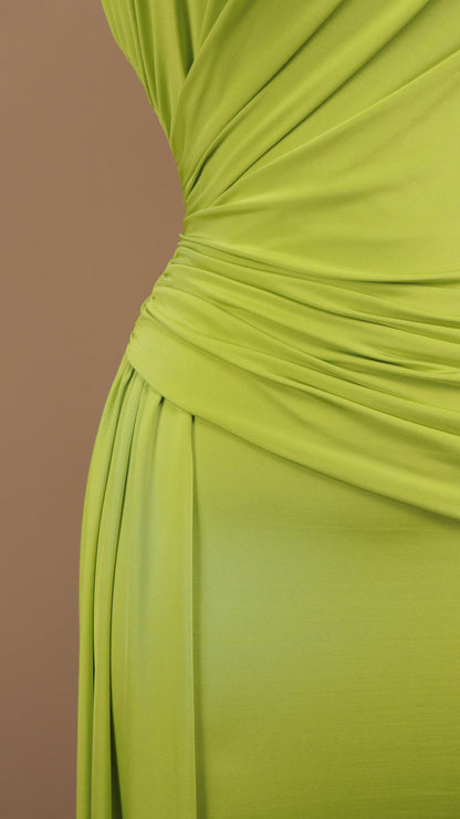 Vestido largo asimétrico de licra con estola