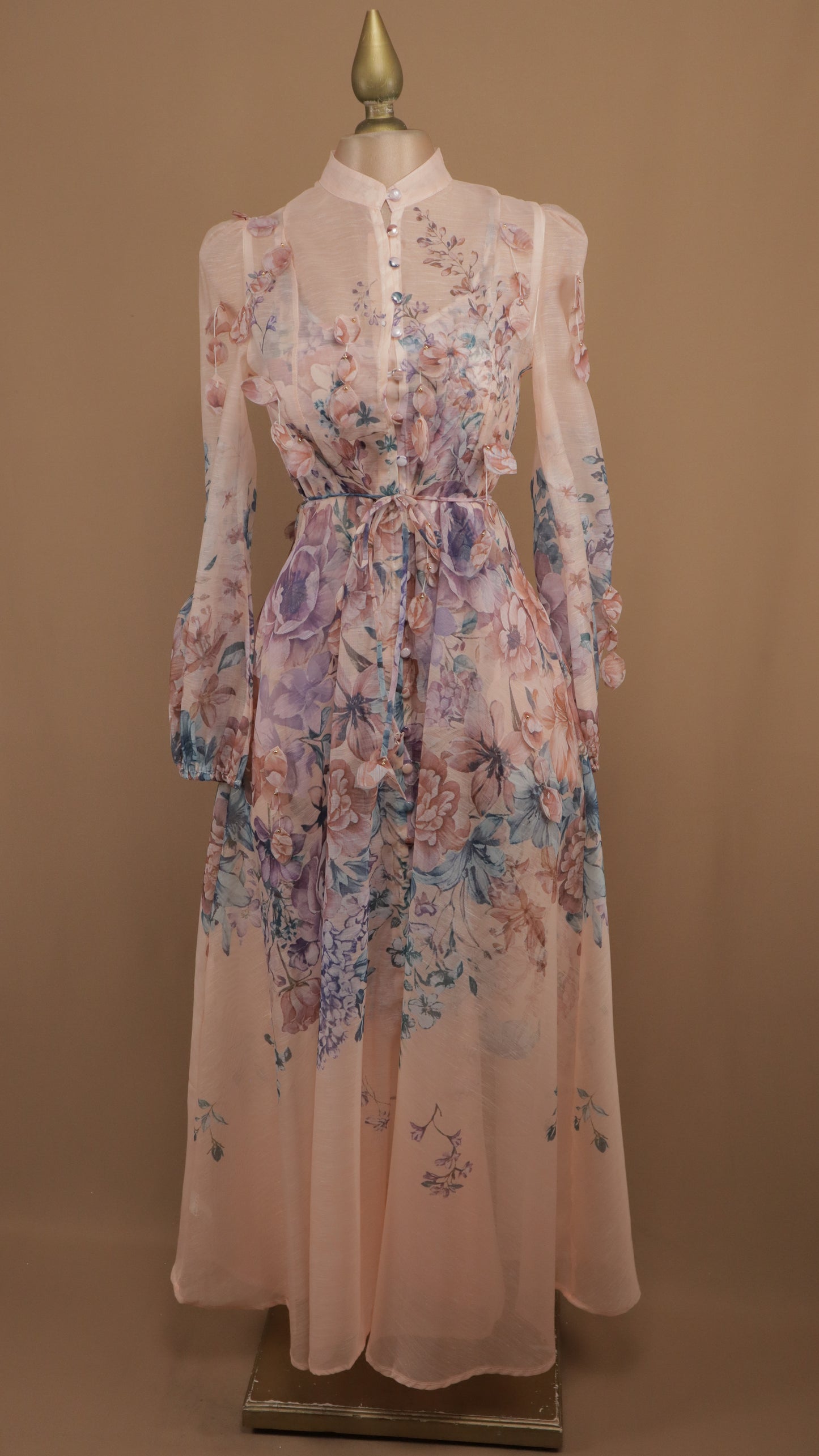 Vestido midi estampado manga larga