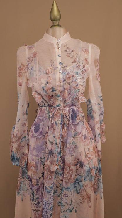 Vestido midi estampado manga larga