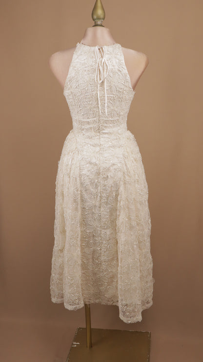 Vestido midi cuello halter con destellos