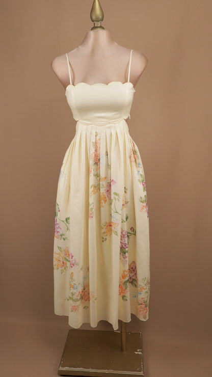 Vestido midi estampado con escote en la espalda y corset