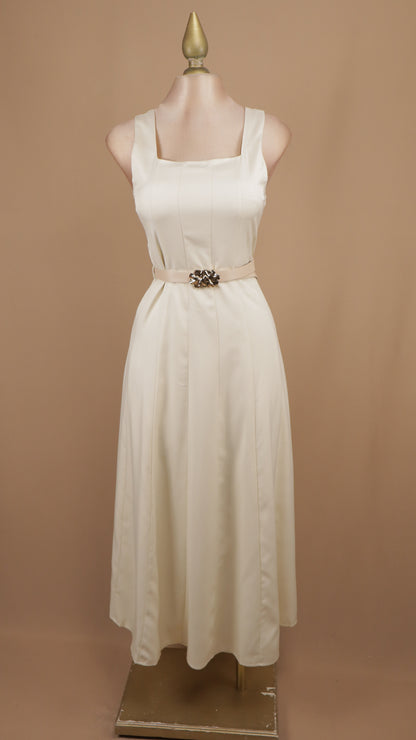 Vestido midi escote cuadrado con cinto