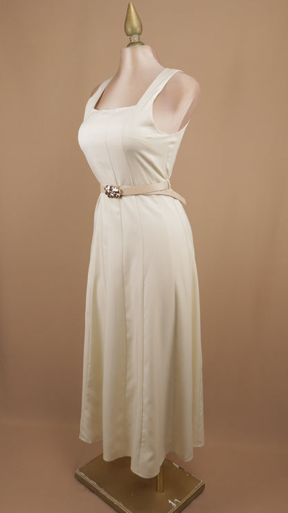 Vestido midi escote cuadrado con cinto