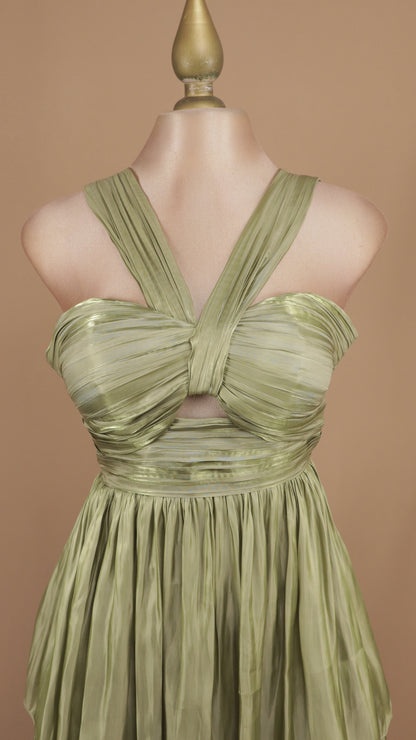 Vestido largo halter con olanes