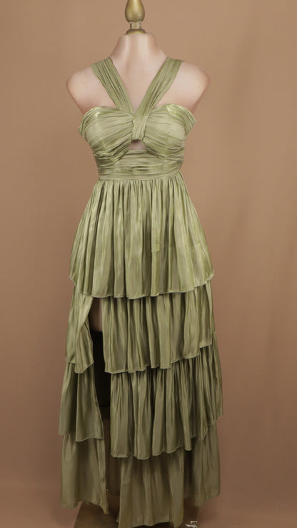 Vestido largo halter con olanes