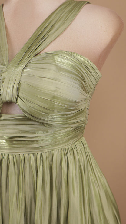 Vestido largo halter con olanes
