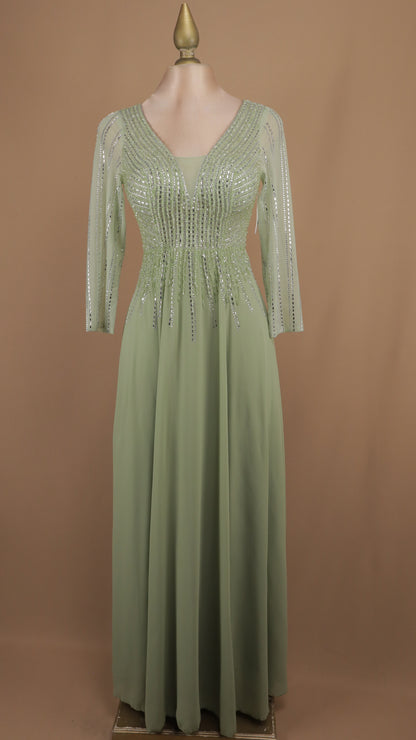 Vestido largo manga larga con aplicación y en línea A