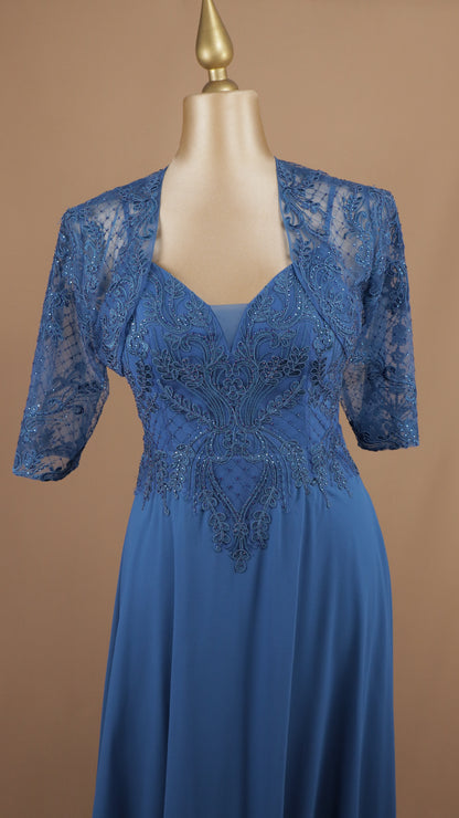 Vestido largo plus size con torerita y aplicacion