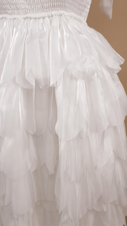 Vestido midi con elástico y ondas