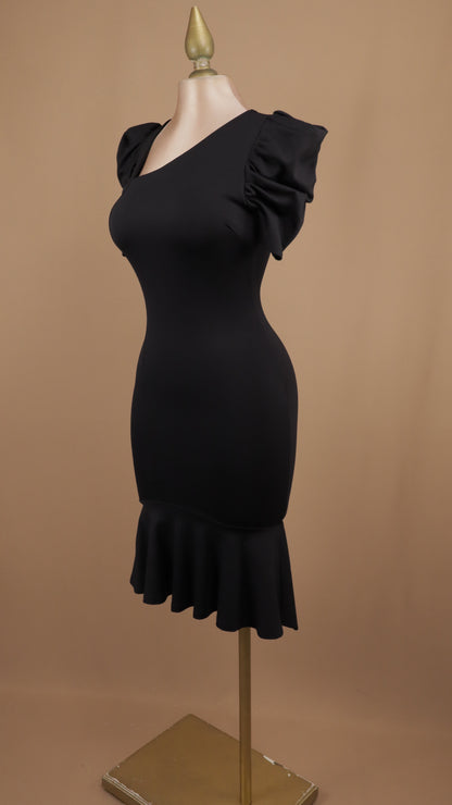 Vestido midi con manga y y terminación de falda circular