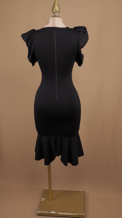 Vestido midi con manga y y terminación de falda circular