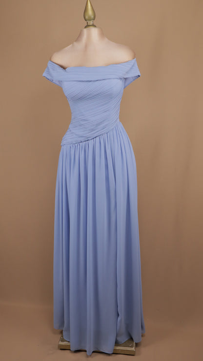 Vestido largo drapeado en busto y escote al hombro