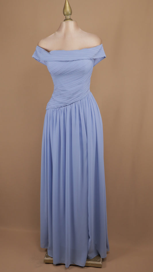 Vestido largo drapeado en busto y escote al hombro