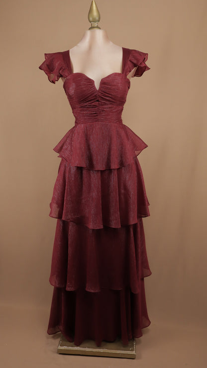Vestido largo con olanes en falda y corset