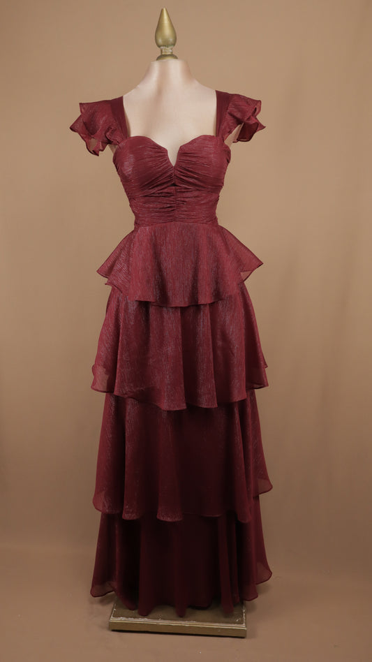 Vestido largo con olanes en falda y corset