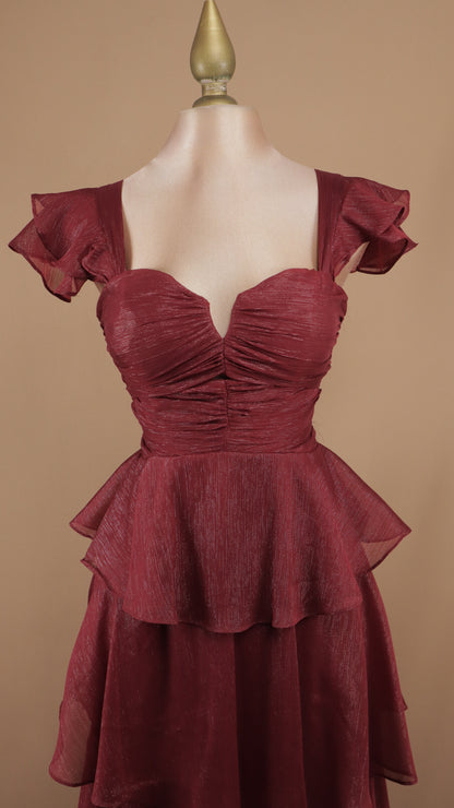 Vestido largo con olanes en falda y corset
