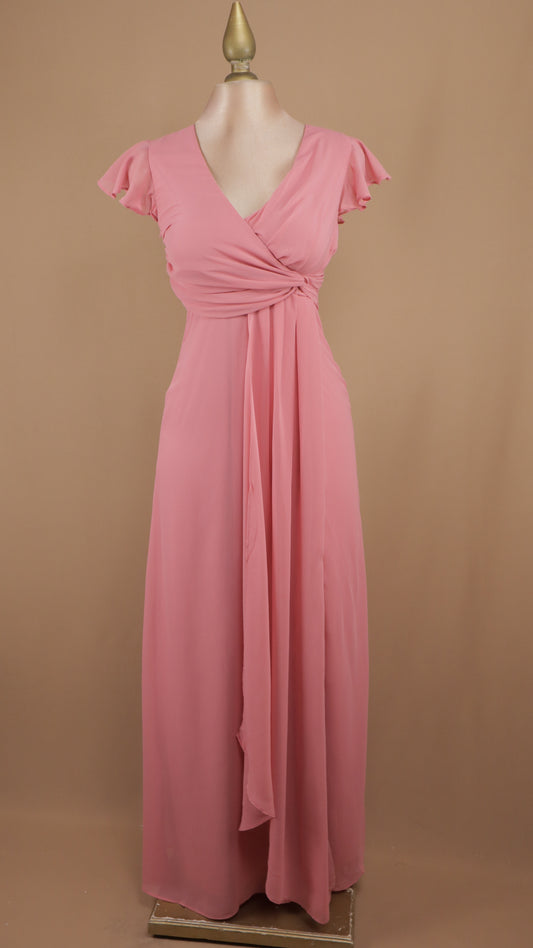 Vestido largo cruzado manguita de olan