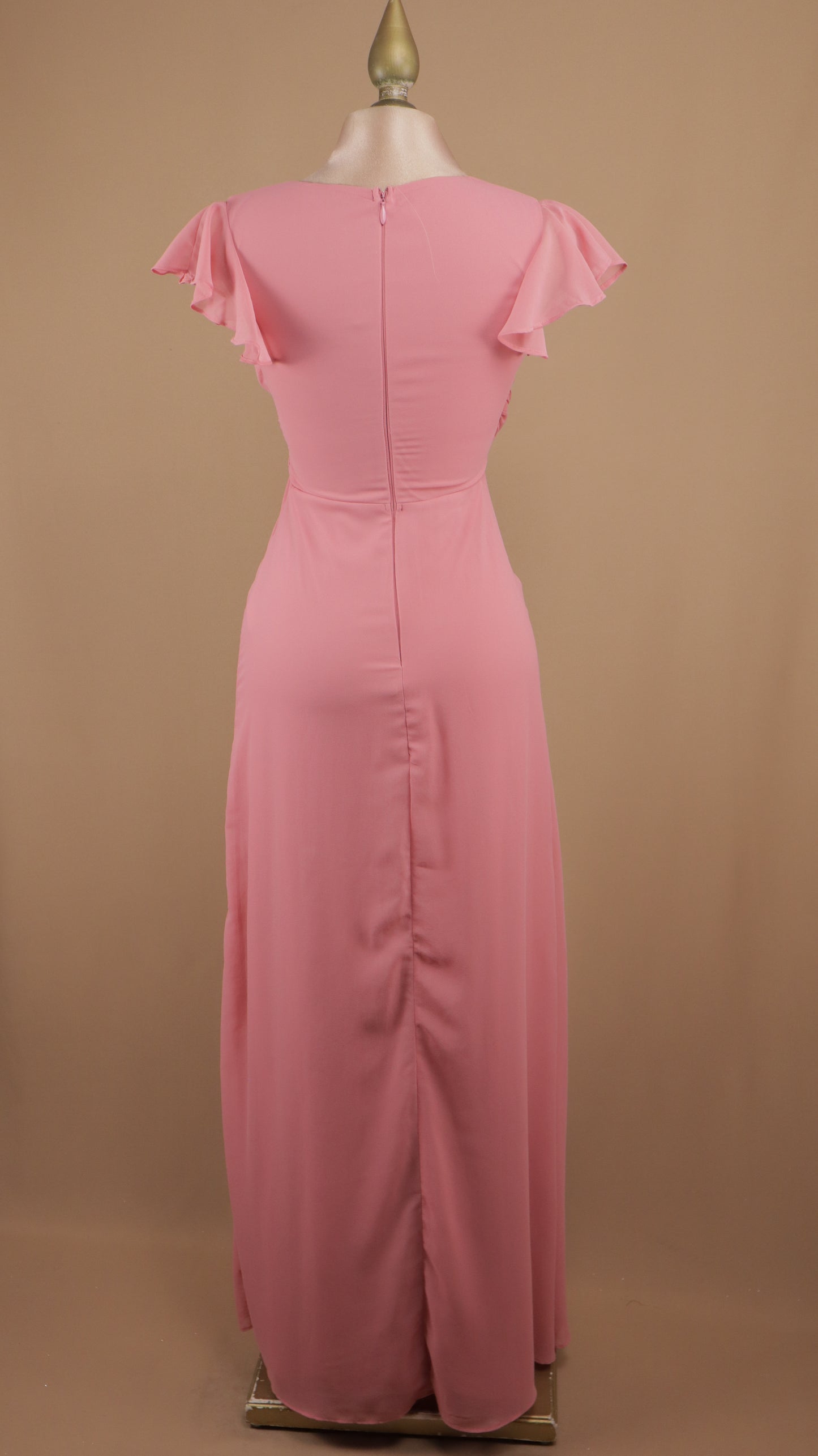 Vestido largo cruzado manguita de olan