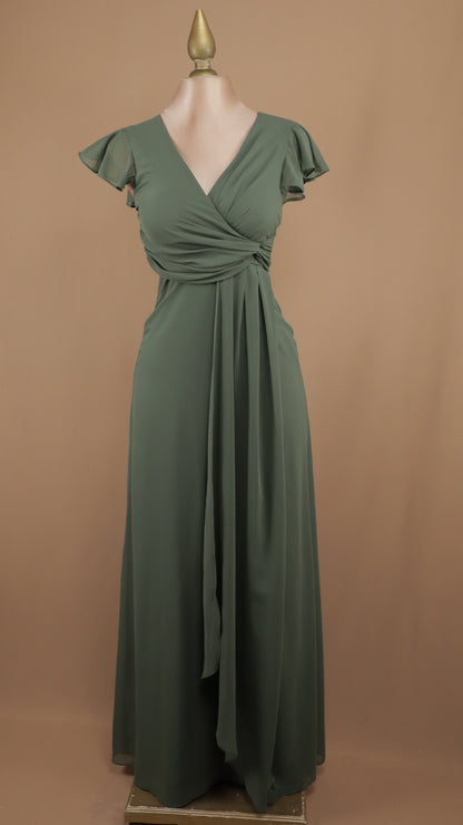 Vestido largo cruzado manguita de olan
