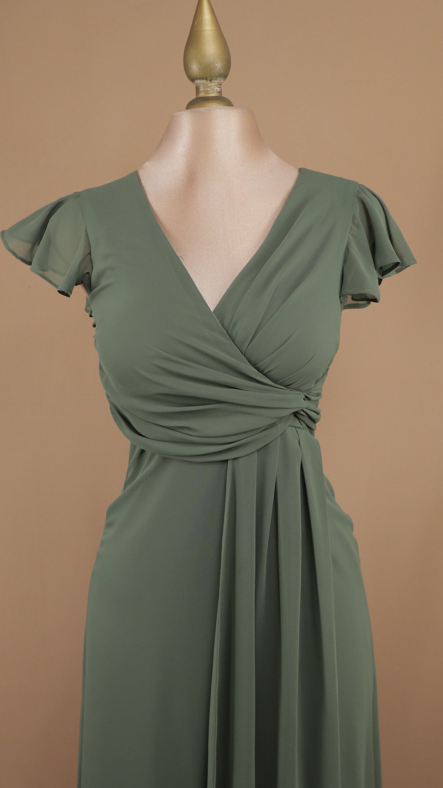 Vestido largo cruzado manguita de olan