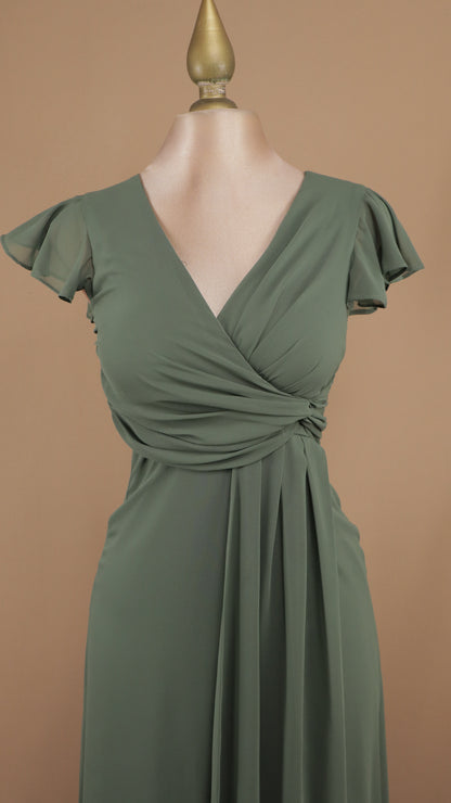 Vestido largo cruzado manguita de olan