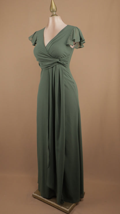 Vestido largo cruzado manguita de olan