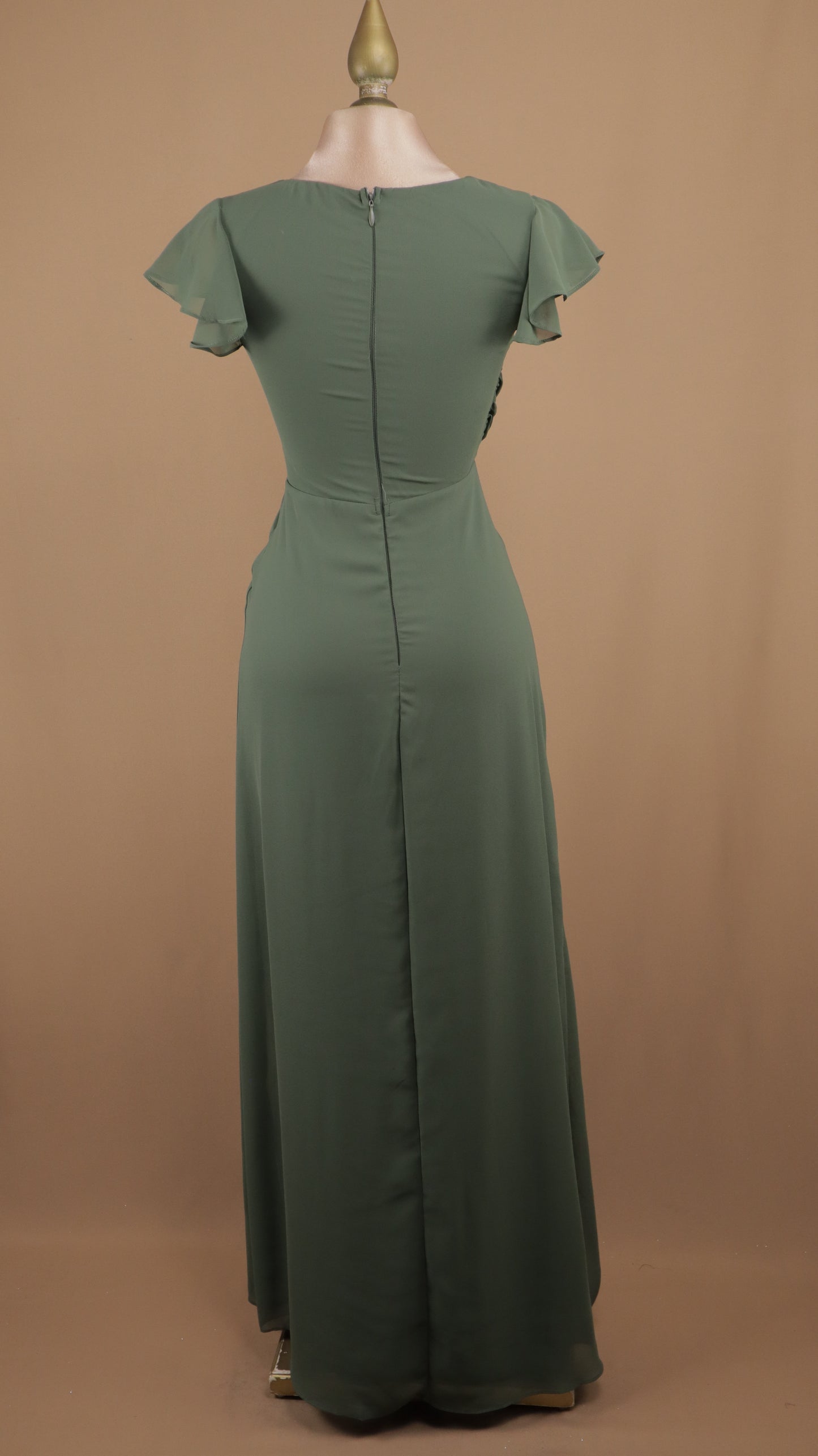 Vestido largo cruzado manguita de olan