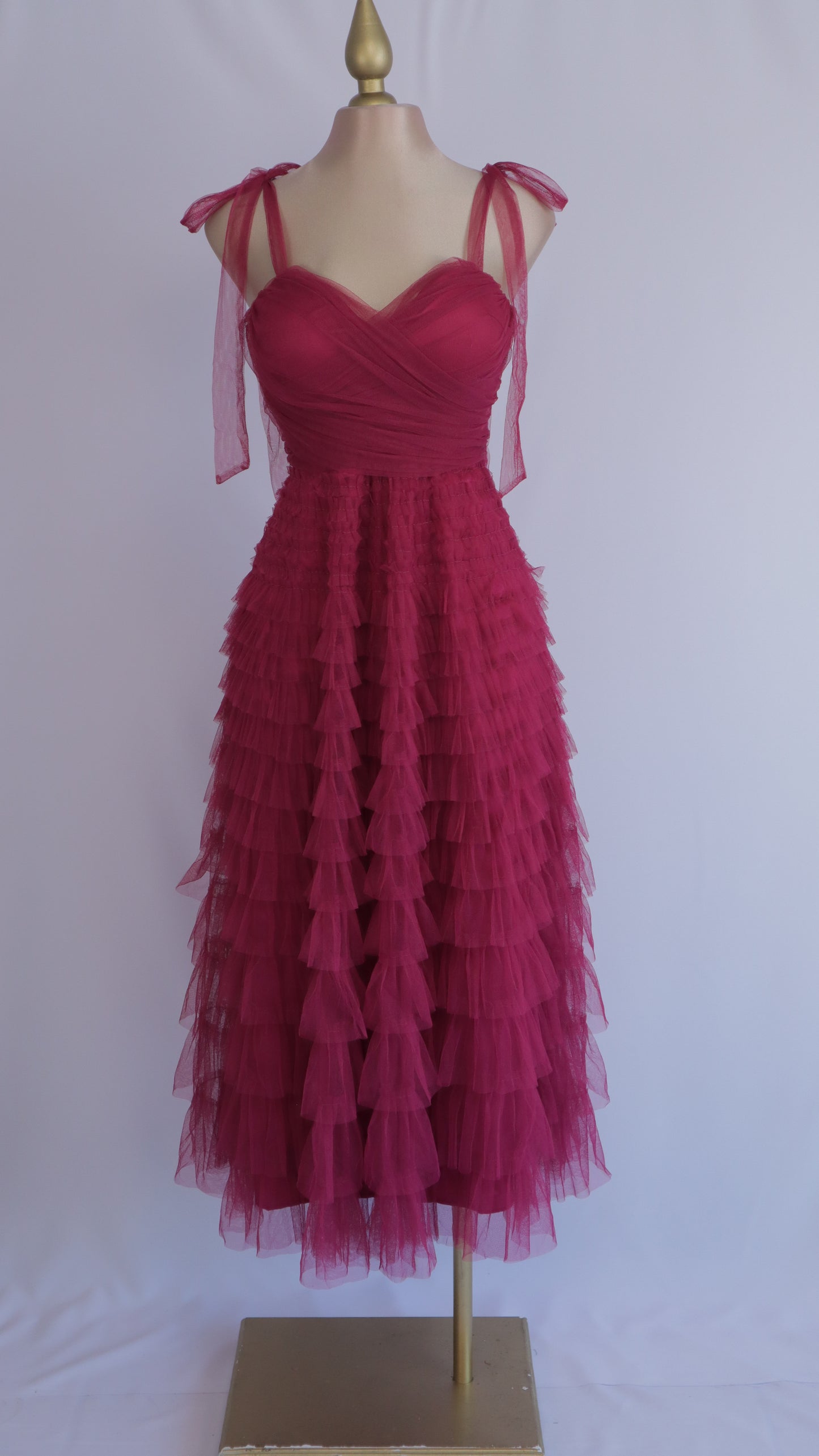 Vestido maxi tul berry